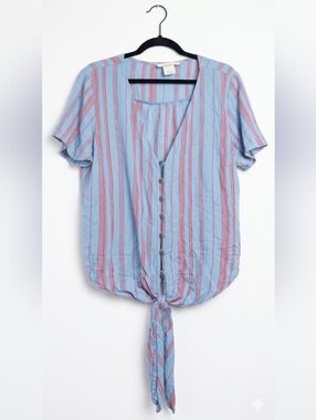 Urban Romantics Striped Front-Tie Blouse Small Like New